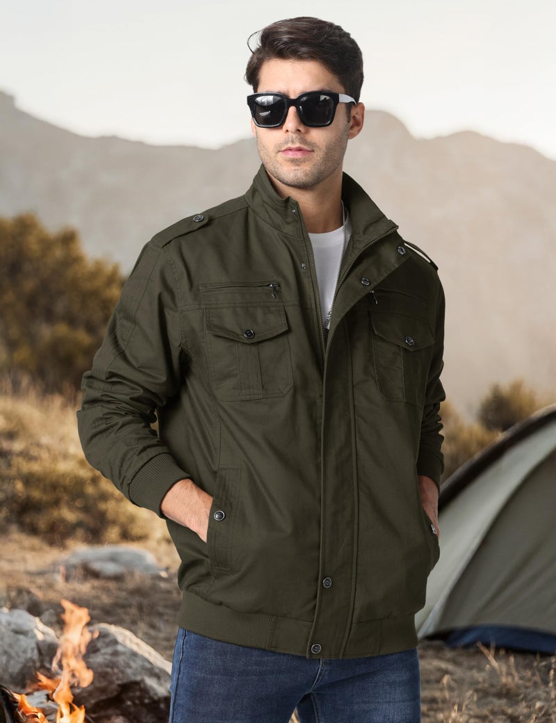CRYSULLY Men's Fall Jackets Multi Pocket Tactical Cotton Safari Jacket Casual Cargo Jacket - Image 3